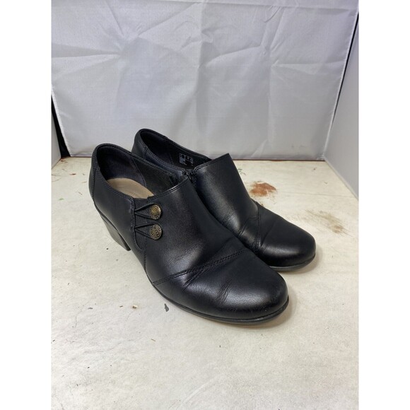 Clarks Collection Black Leather Loafers Heels Side Zipper Womens 8 M - Picture 1 of 6